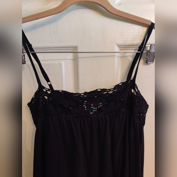 Roxy Size M Black Cotton Jersey Dress With Lace Detail. - Picture 2 of 3